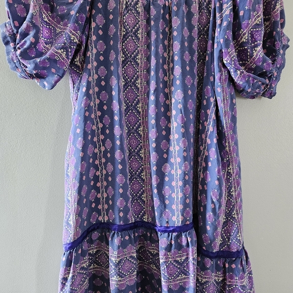 Anna Sui Vintage 90's Silk Mini Printed Boho Hippie Casual Dress Size Medium. - Picture 6 of 16